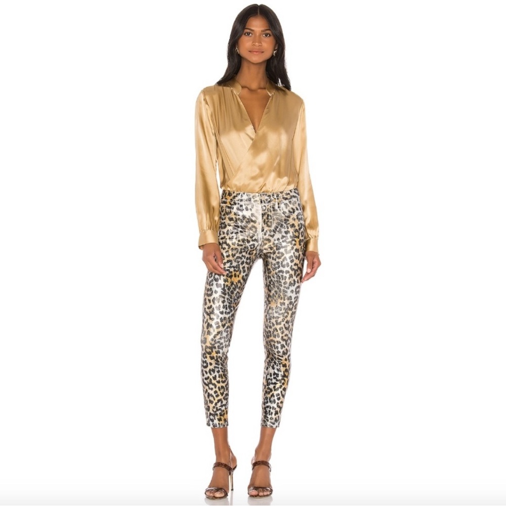 L’agence Margot High Rise Skinny in Vintage White & Gold Leopard Foil Sz 26